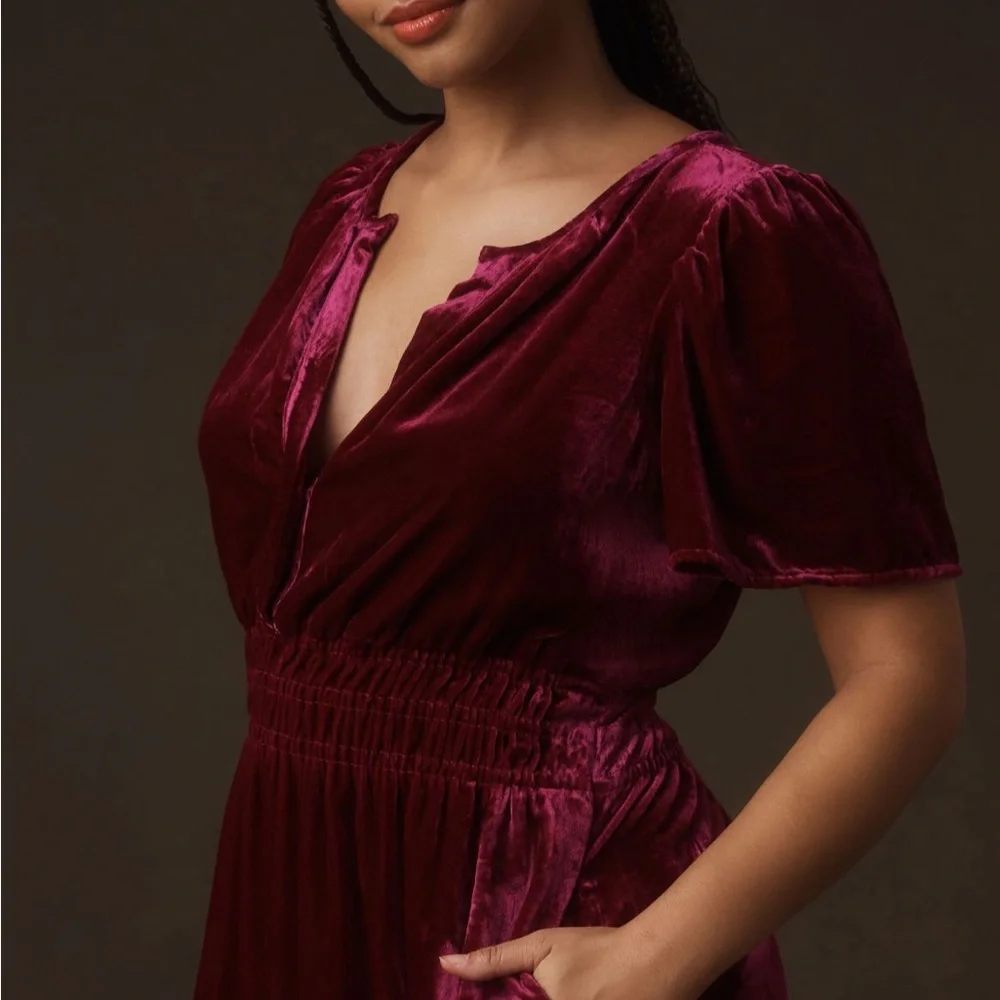 Anthropologie Somerset: Velvet Edition Plus Mini Dress in Magenta - Picture 6 of 12